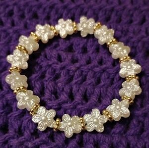 Handmade Elegant Silver Floral Flower Bracelet With Gold Metal Flower Beads